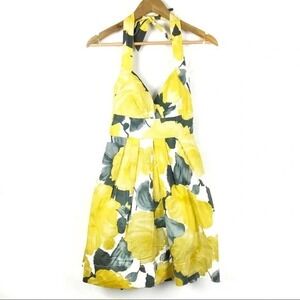 Ruby Rox Womens Yellow Floral Halter Dress Fit Flare Tulle Size 7